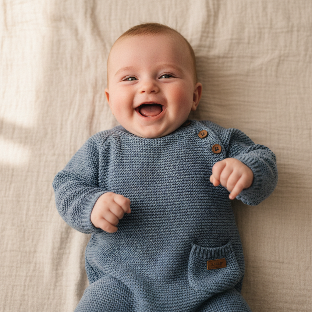 Knitted romper blue, size 80 | Little Dutch