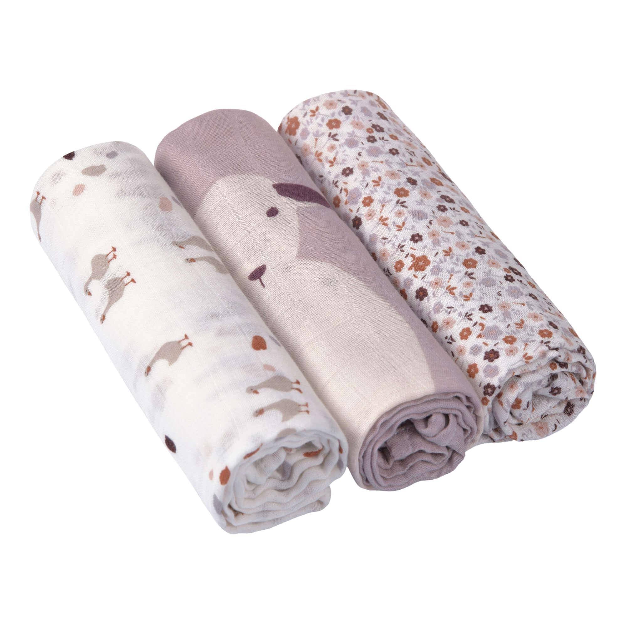 Muslin cloth set of 3, 80 x 80 cm, Tiny Farmer Flowers | Lässig