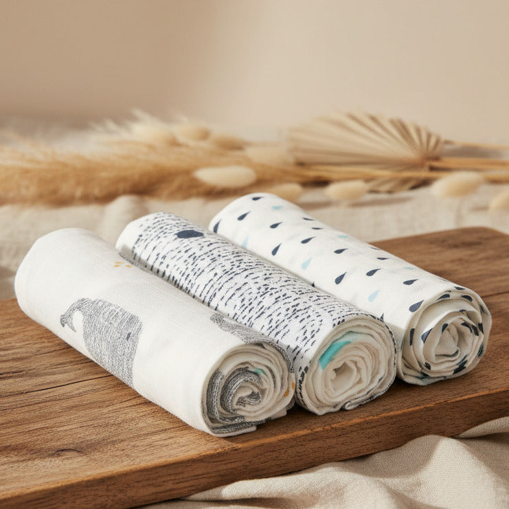 Muslin cloth set of 3 80 x 80 cm Little Water Whale | Casual