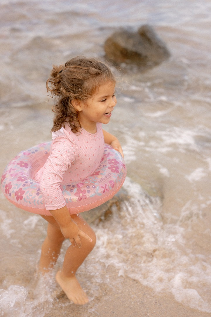 Sunny Flowers Blush Long-Sleeved Swimsuit | Little Dutch