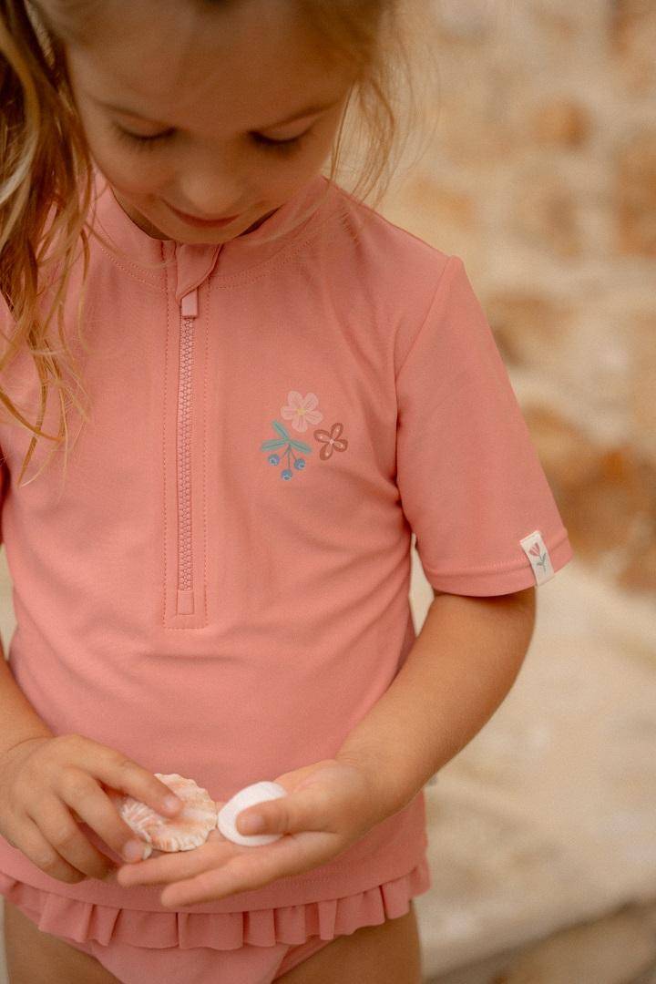 Short-sleeved swim shirt Sunny Flowers Rouge | Little Dutch