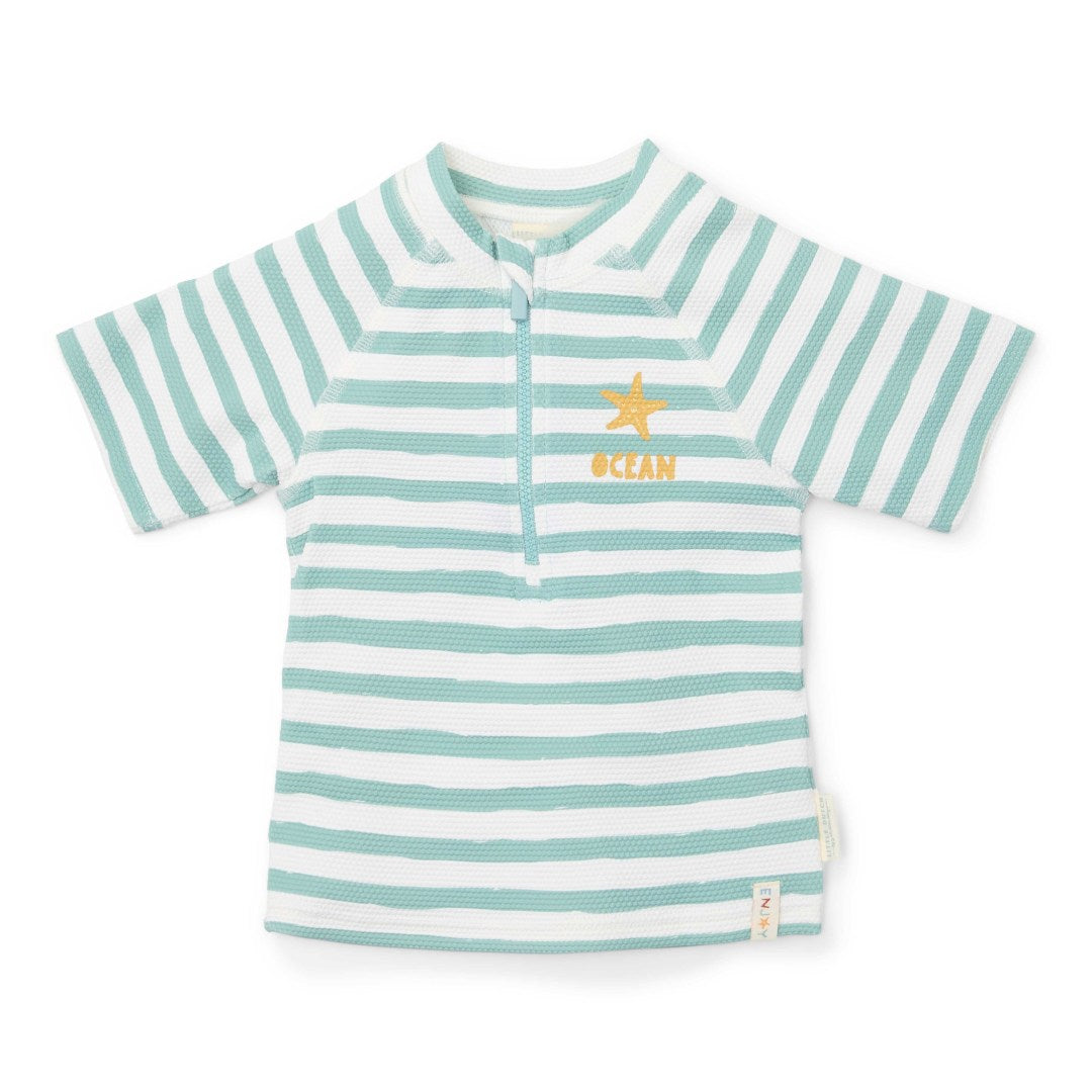 Short-sleeved swim shirt Stripes Surf Blue | Little Dutch