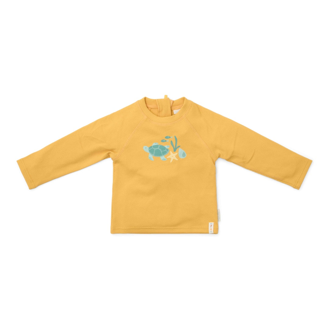 Long-sleeved swim shirt Seashells Sunny Yellow | Little Dutch