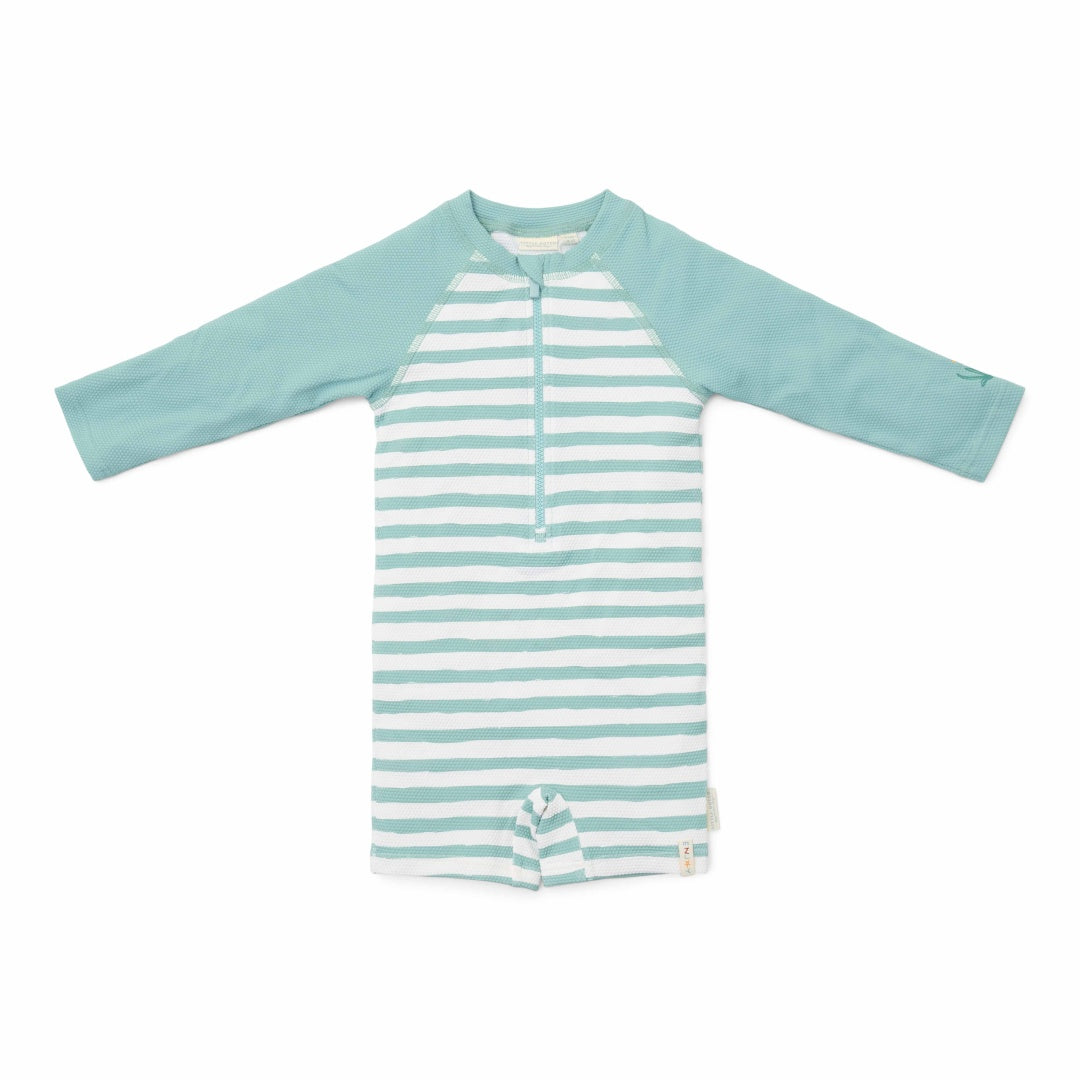 Long-sleeved swimsuit Stripes Surf Blue | Little Dutch