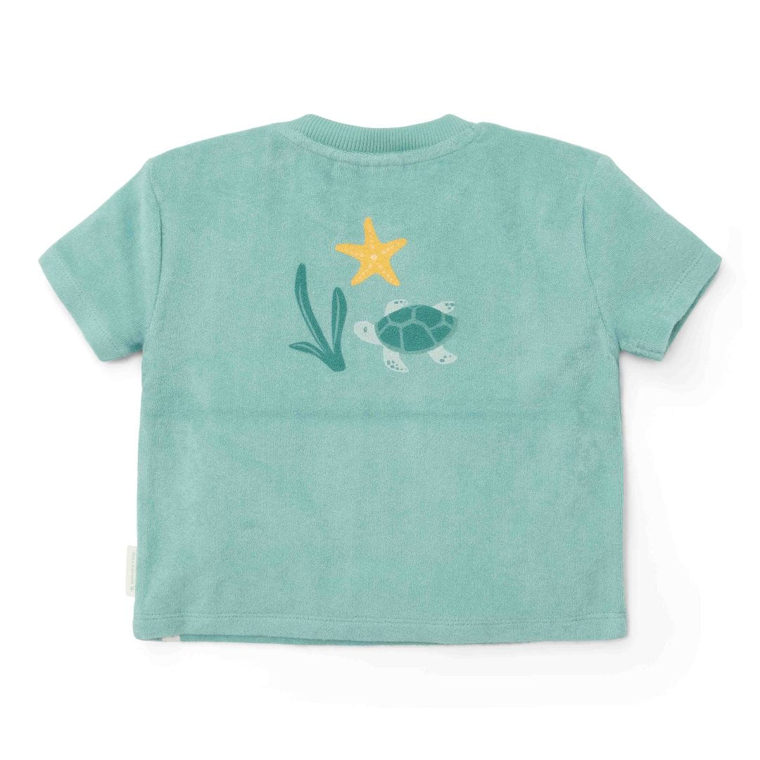 T-shirt and shorts Seashells and Stripes Surf Blue | Little Dutch