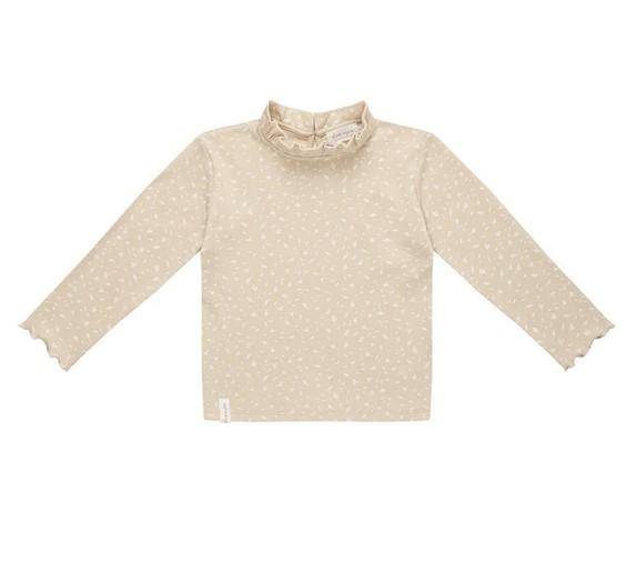 Long-sleeved top with ruffled stand-up collar - tiny leaves / 62/68 | leevje