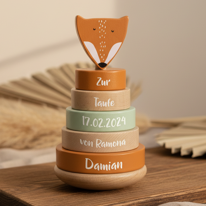 Stacking tower Mr. Fox wood - for christening | Trixie