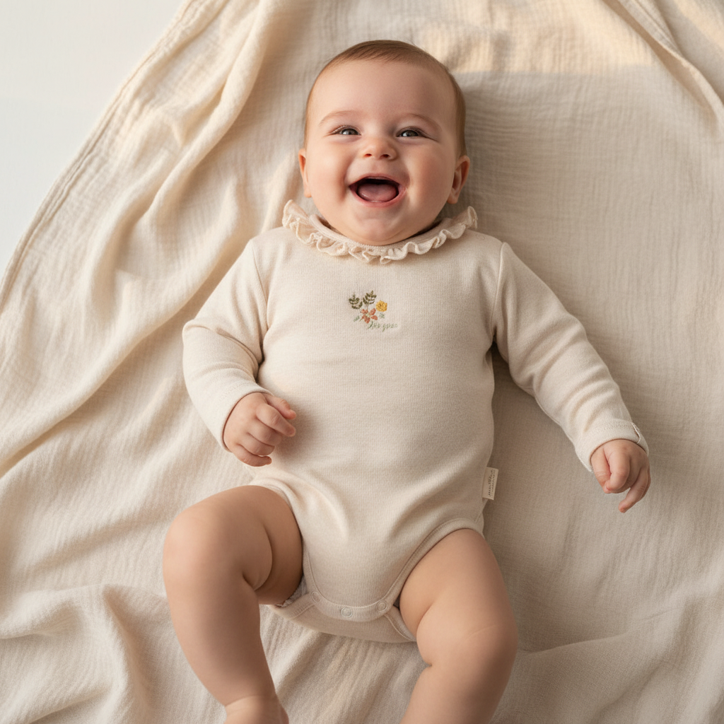 Long-sleeved bodysuit sand melange - Little Farm | Little Dutch