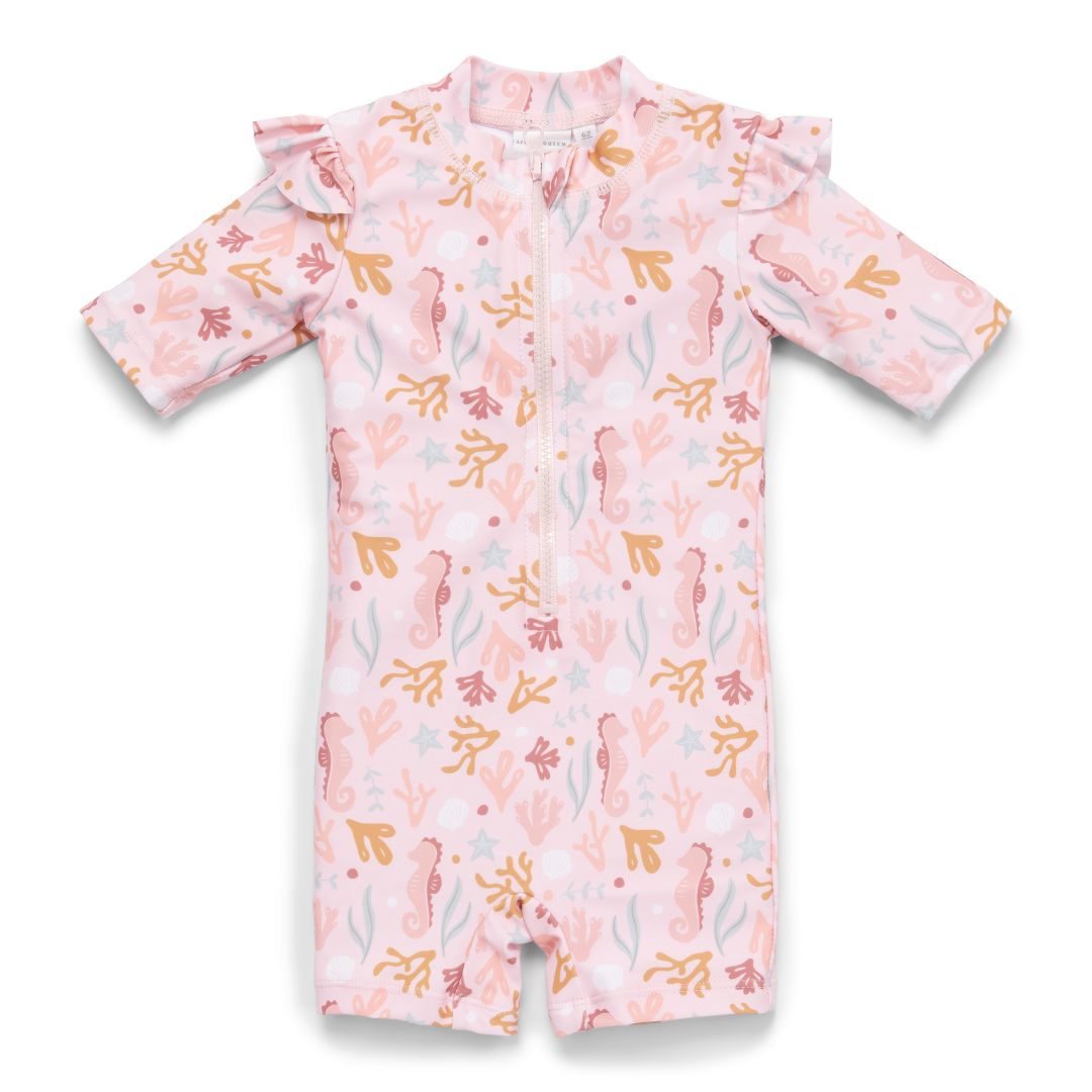 Short-sleeved swimsuit with ruffles Ocean Dreams Pink | Little Dutch