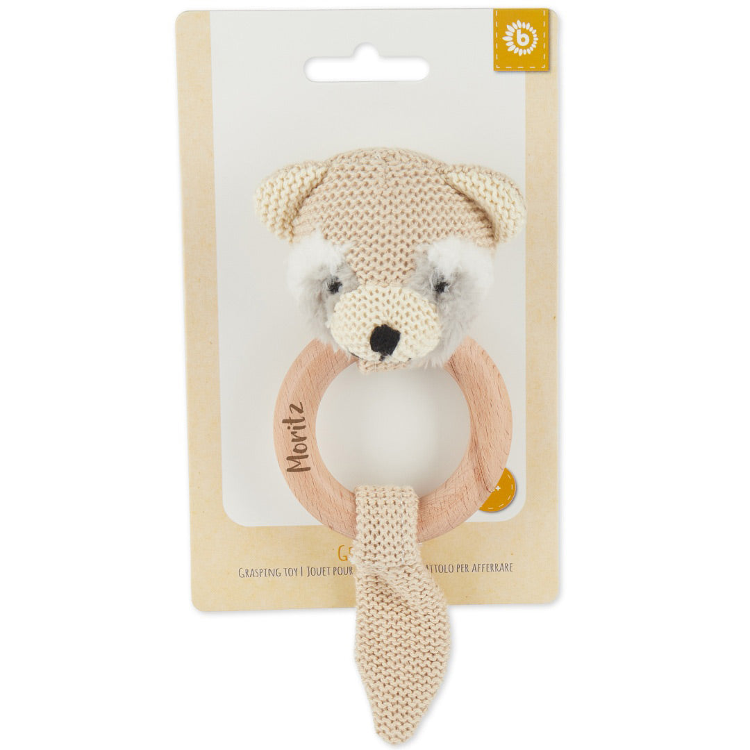 Raccoon grasping toy with rattle | Bieco