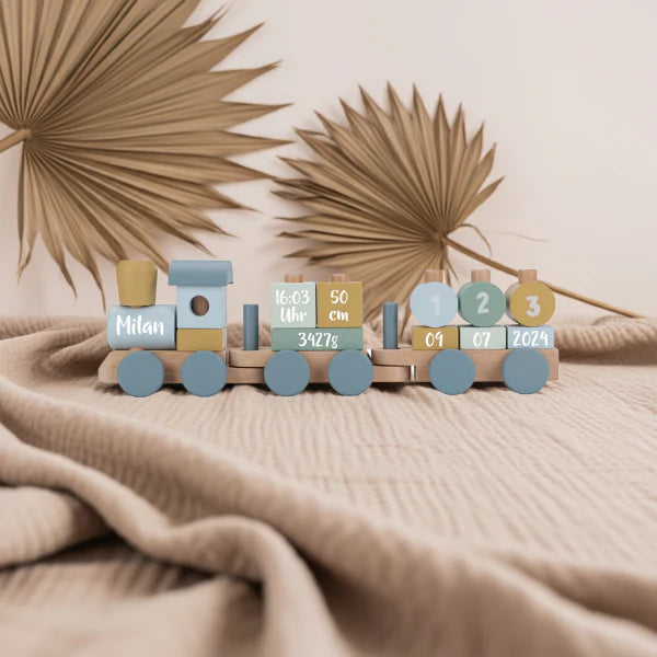 Gift Set Wooden Train Stacking Tower Rainbow Forest Friends