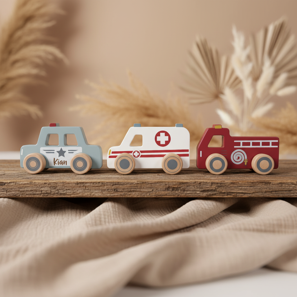 Emergency vehicles 3-piece set, wood