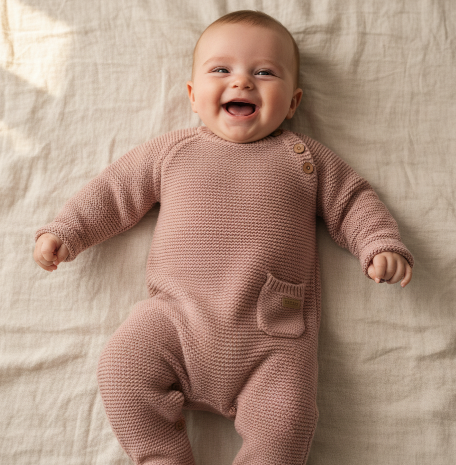 Knitted Romper Little Pink Flowers Vintage Pink | Little Dutch