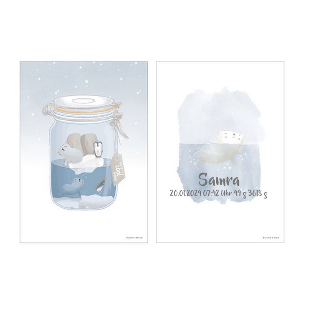 Poster A3 mini Polar Bear "double-sided print" blue | Little Dutch