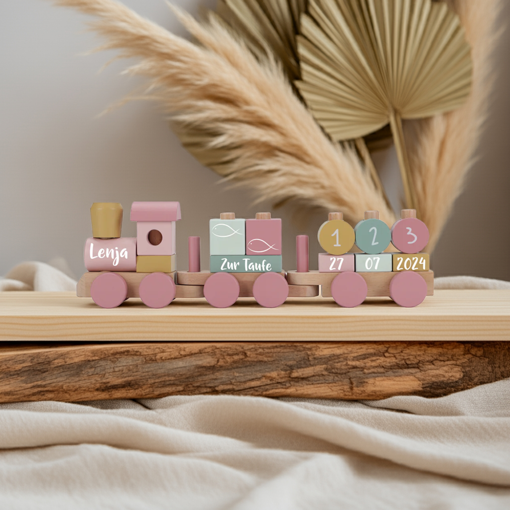 Wooden train Fairy Garden "For the christening"