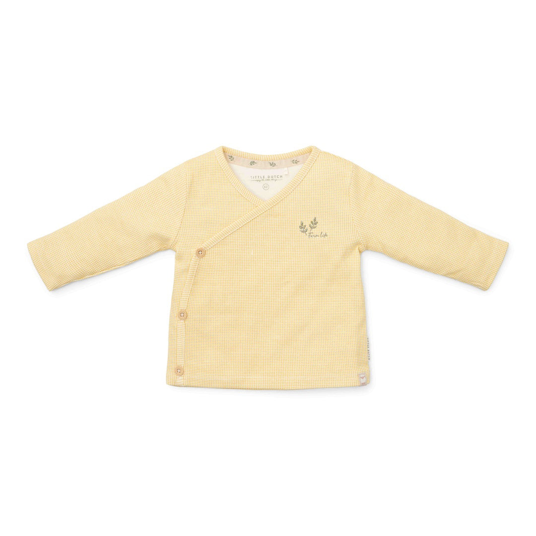 Long-sleeved T-shirt wrap in warm yellow check - Little Farm | Little Dutch