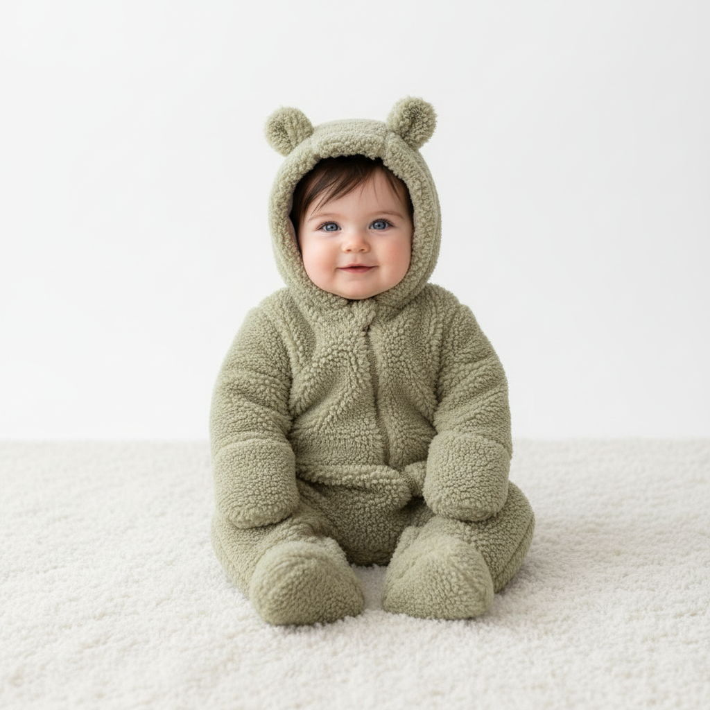 Teddy Romper Soft Green - Newborn Winter Teddy | Little Dutch