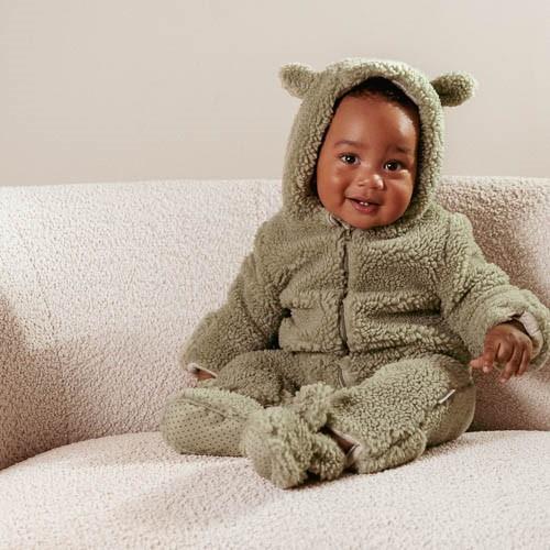 Teddy Romper Soft Green - Newborn Winter Teddy | Little Dutch