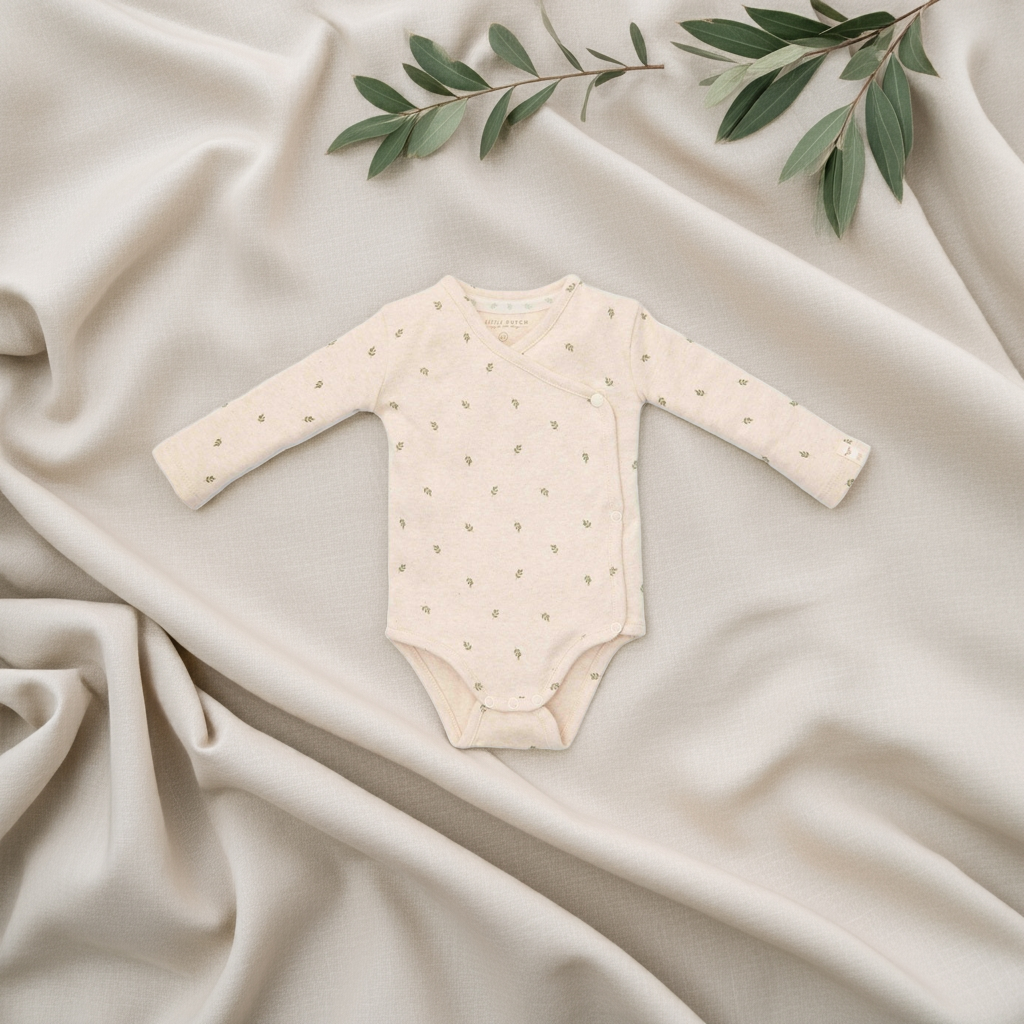 Long-sleeved wrap bodysuit Green Leaves - Little Farm | Little Dutch