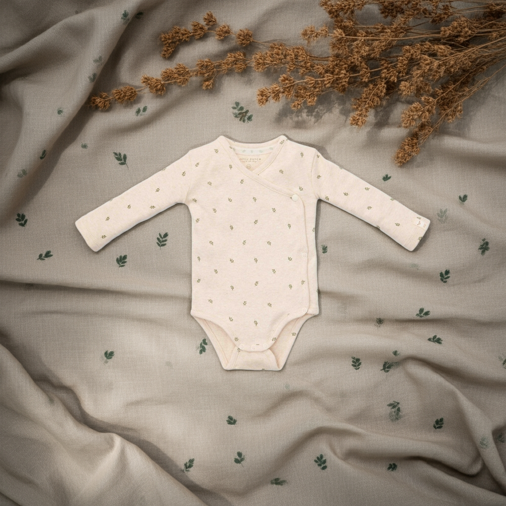 Long-sleeved wrap bodysuit Green Leaves - Little Farm | Little Dutch