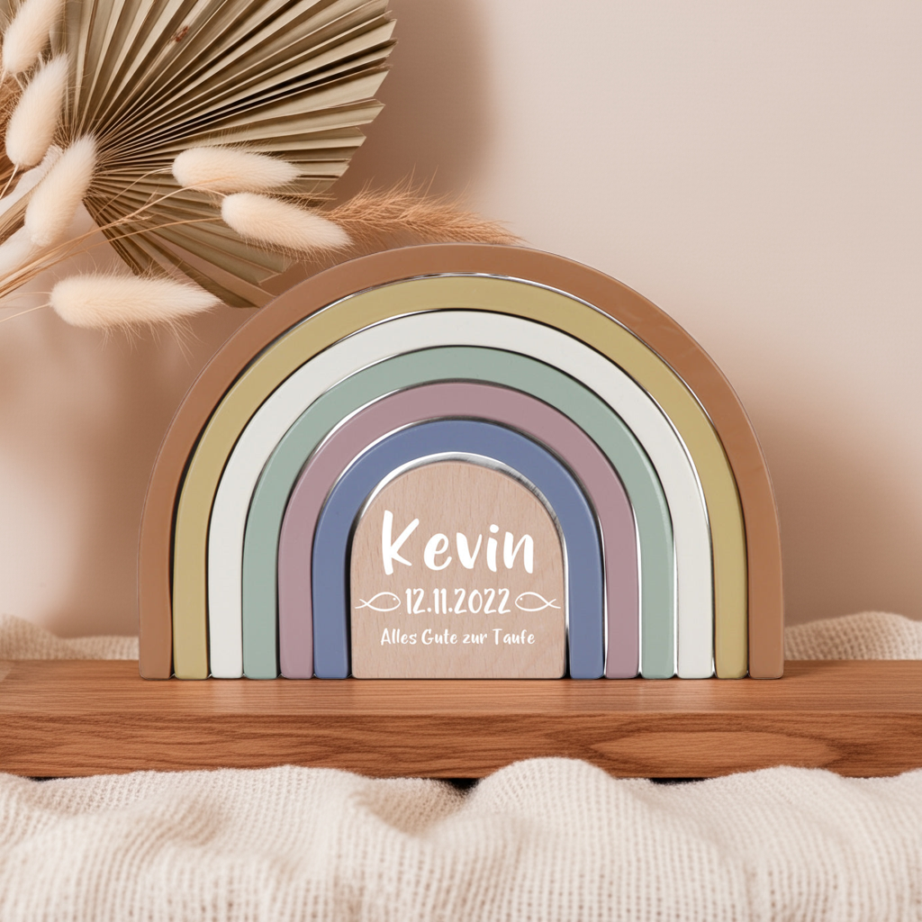 Stackable Rainbow Vintage "For Baptism" Wooden Printed