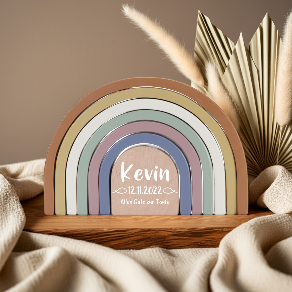 Stackable Rainbow Vintage "For Baptism" Wooden Printed