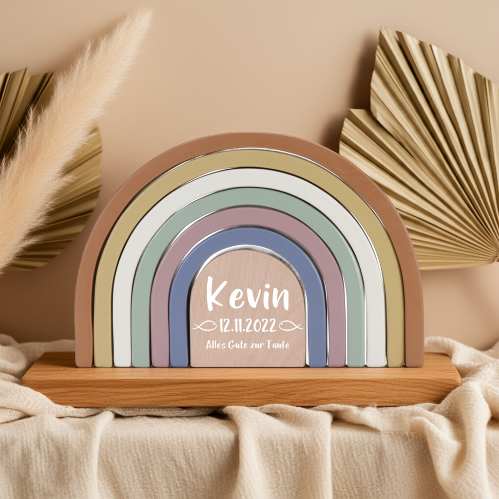 Stackable Rainbow Vintage "For Baptism" Wooden Printed
