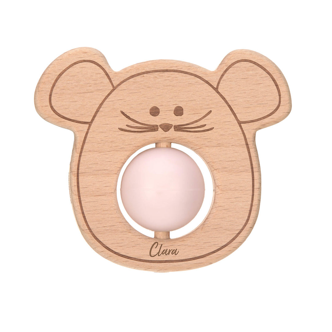 Grasping toy with teething aid - Mouse, natural / pink | Lässig