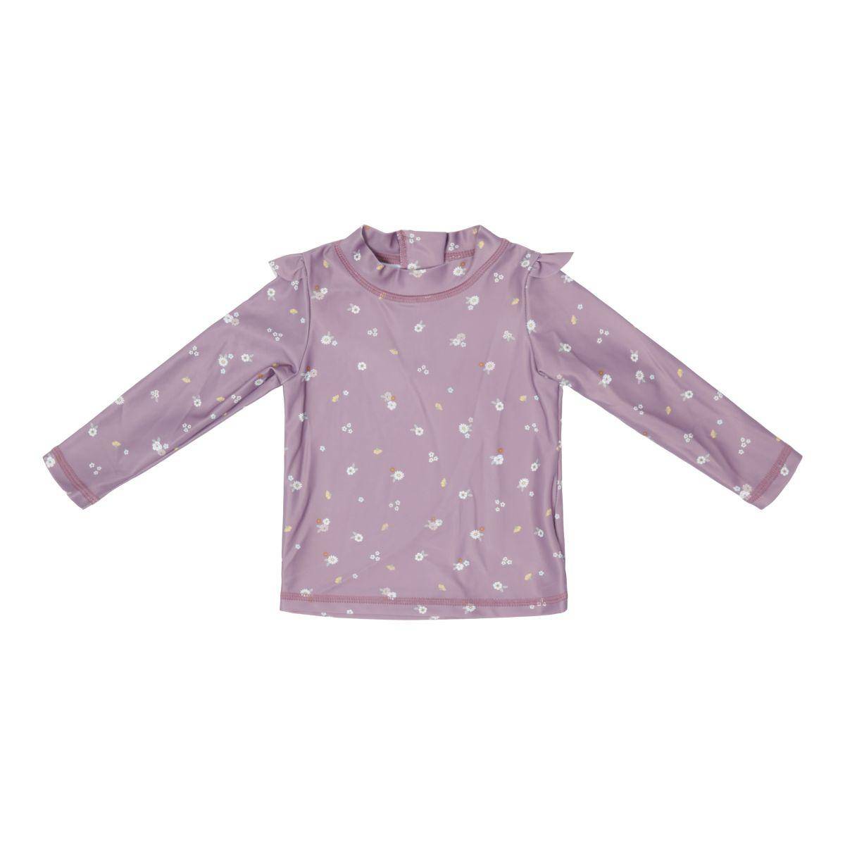 Long-sleeved ruffle swim shirt, Mauve Blossum | Little Dutch
