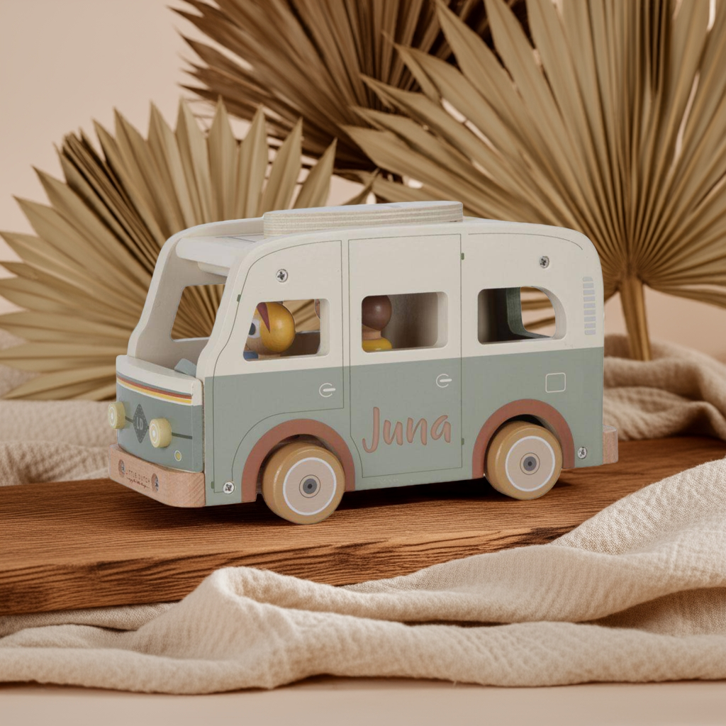 Retro camper van with toy figures