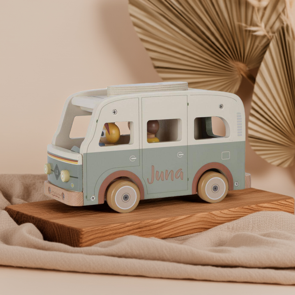 Retro camper van with toy figures