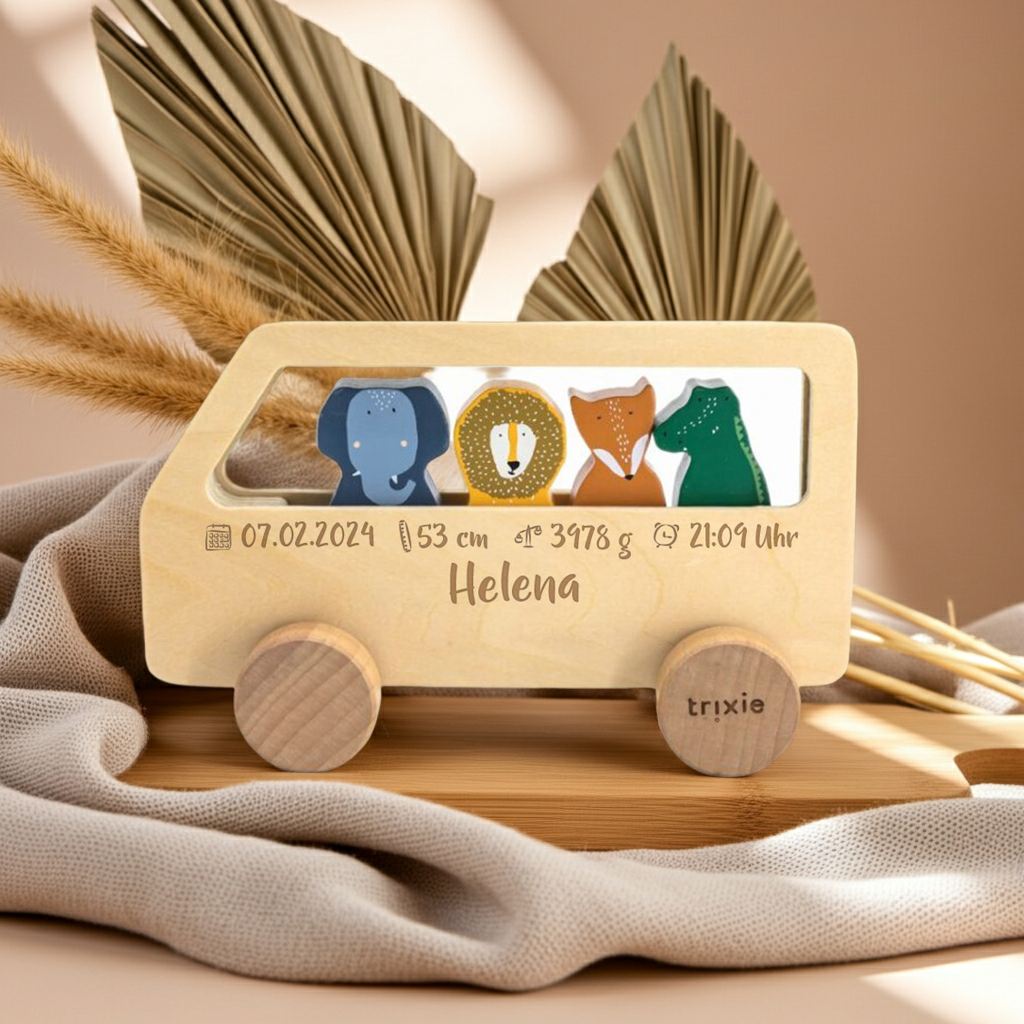 Wooden bus for animals, laser-cut for birth | Trixie