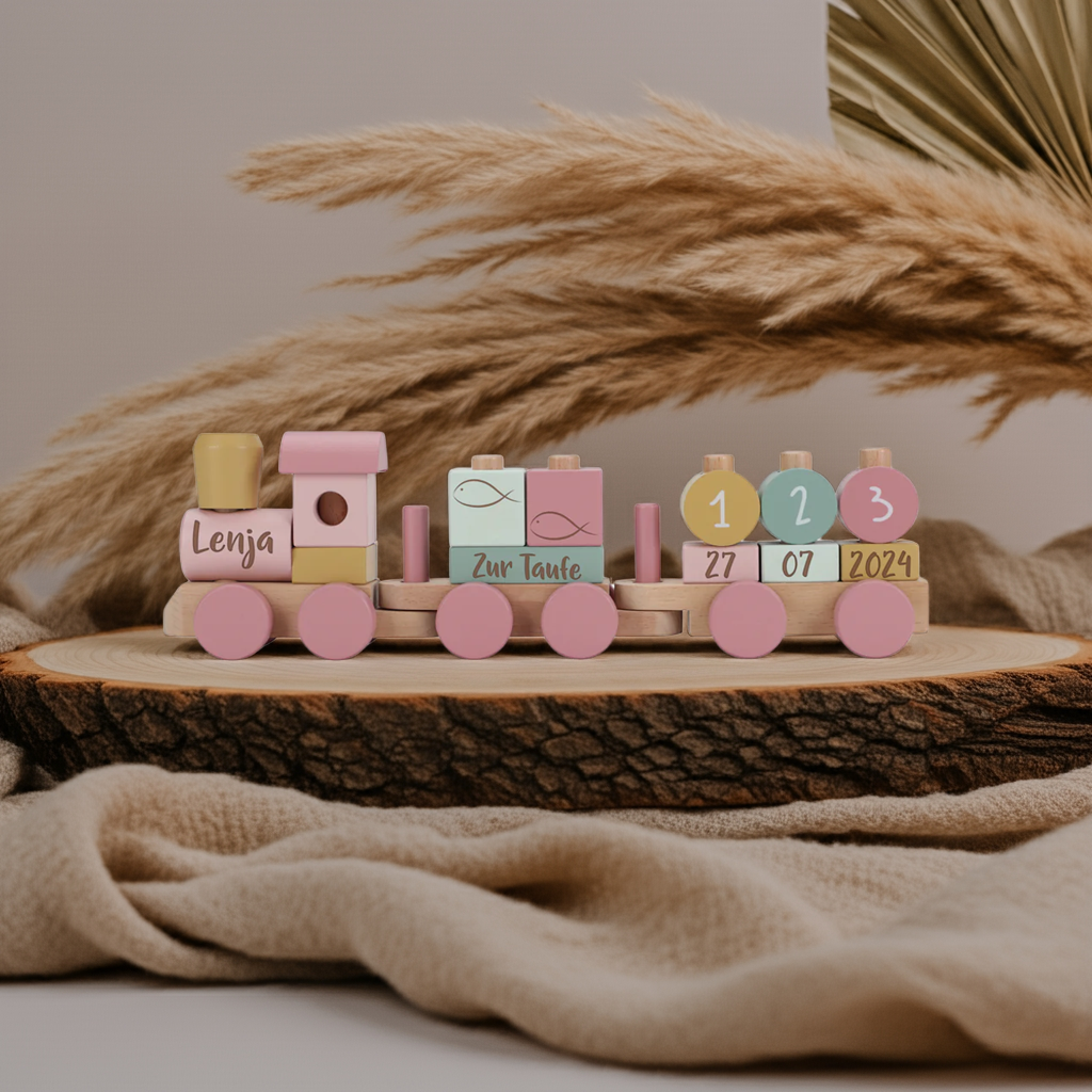 Wooden train Fairy Garden "For the christening"