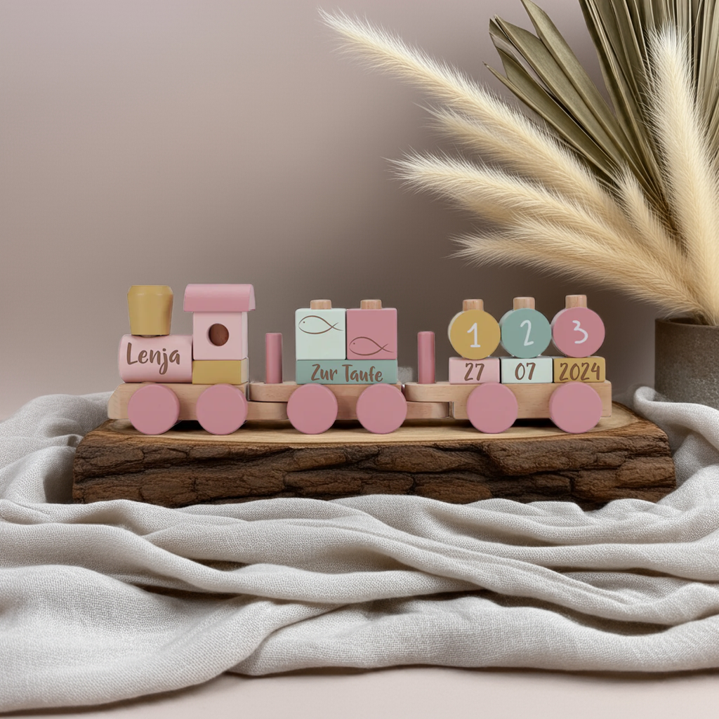 Wooden train Fairy Garden "For the christening"