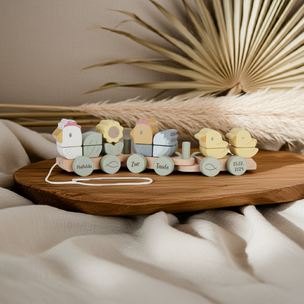 Wooden Train Chicken Little Farm "For Christening"