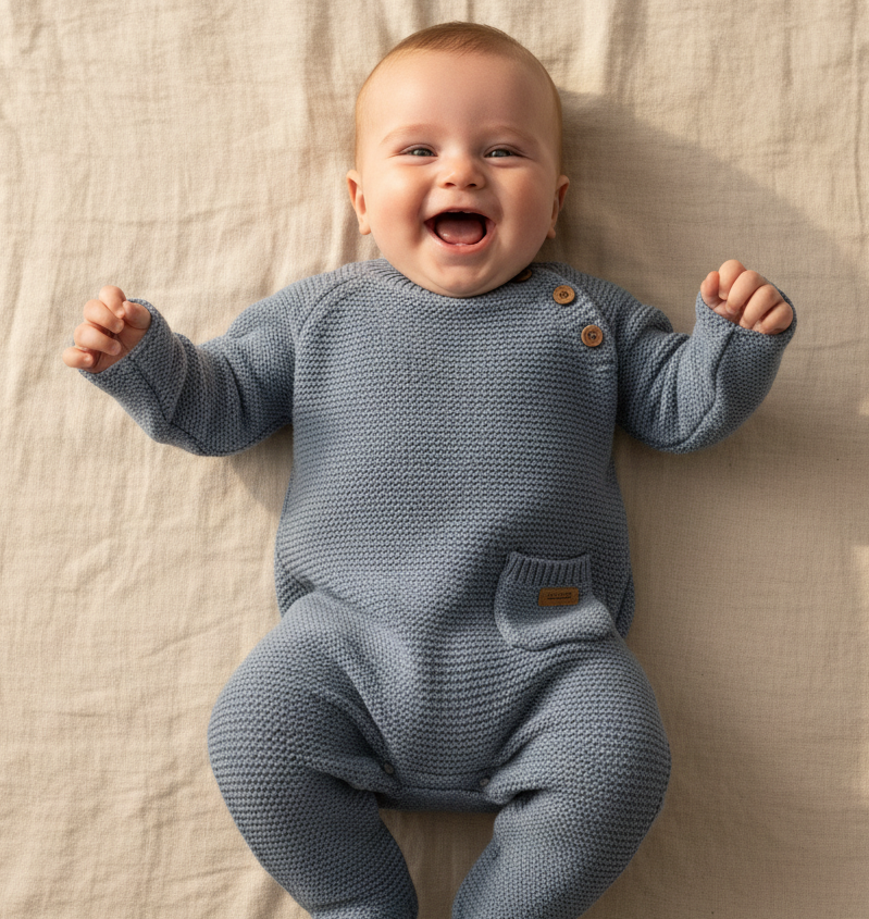 Knitted Romper Sailors Bay Blue - 86 | Little Dutch
