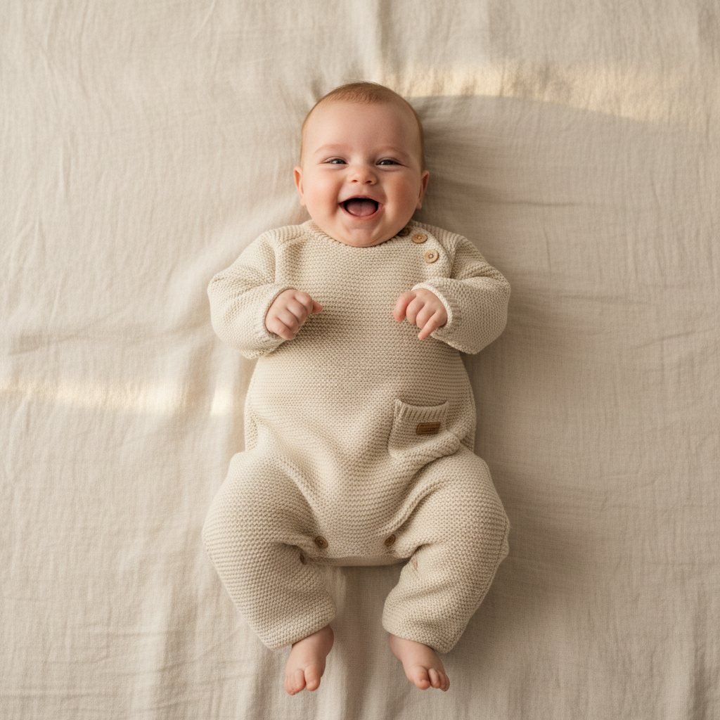 Knitted Romper Little Goose Sand | Little Dutch