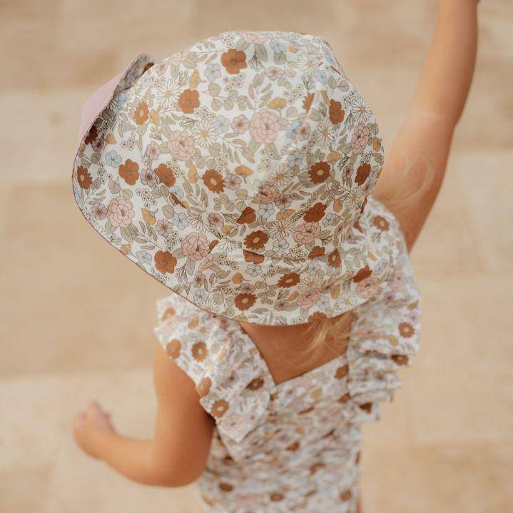 Reversible sun hat - Vintage Little Flowers / Mauve | Little Dutch