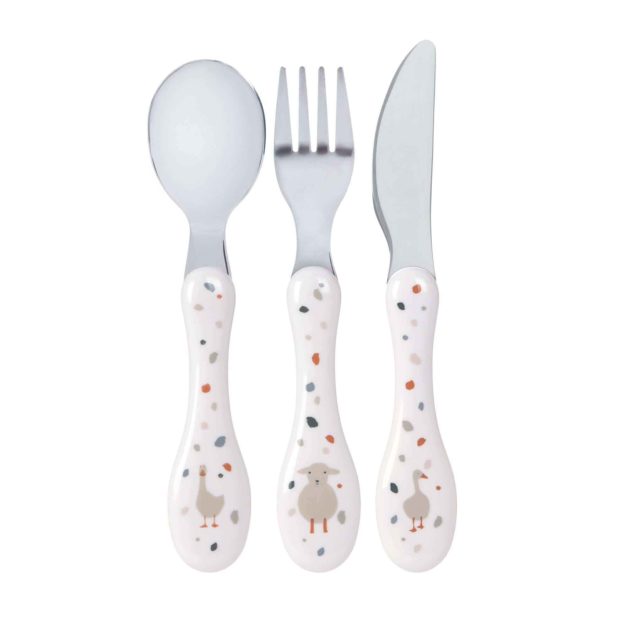 Children's Cutlery Set - Tiny Farmer Sheep &amp; Goose, White | Lässig