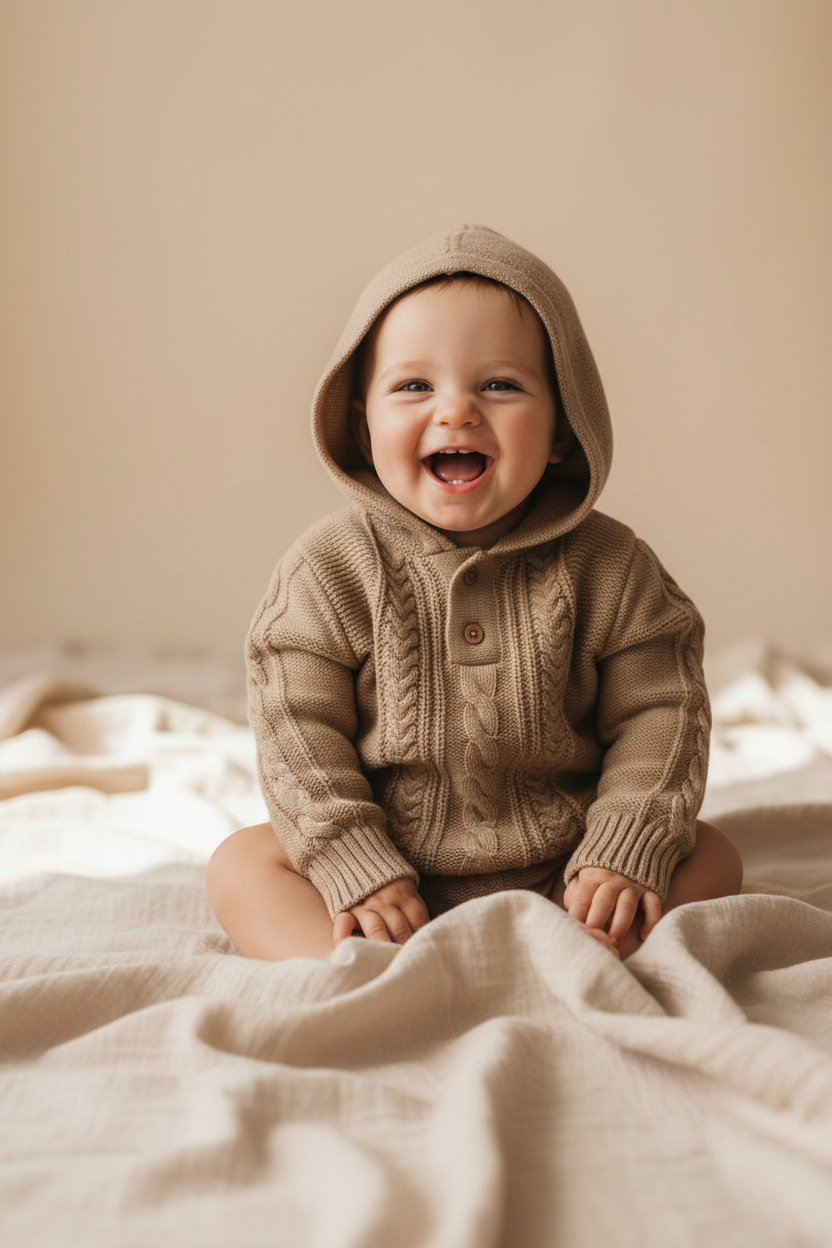 Hoodie knit "Walnut" beige size 98-104 | Leevje