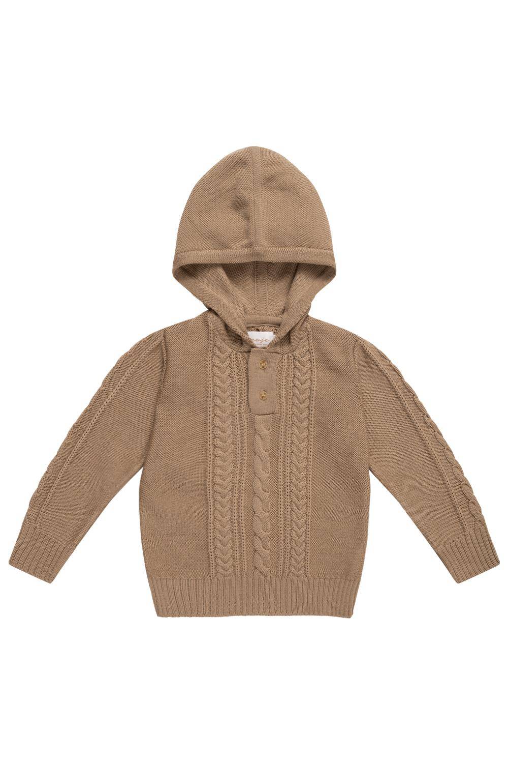 Hoodie knit "Walnut" beige size 98-104 | Leevje
