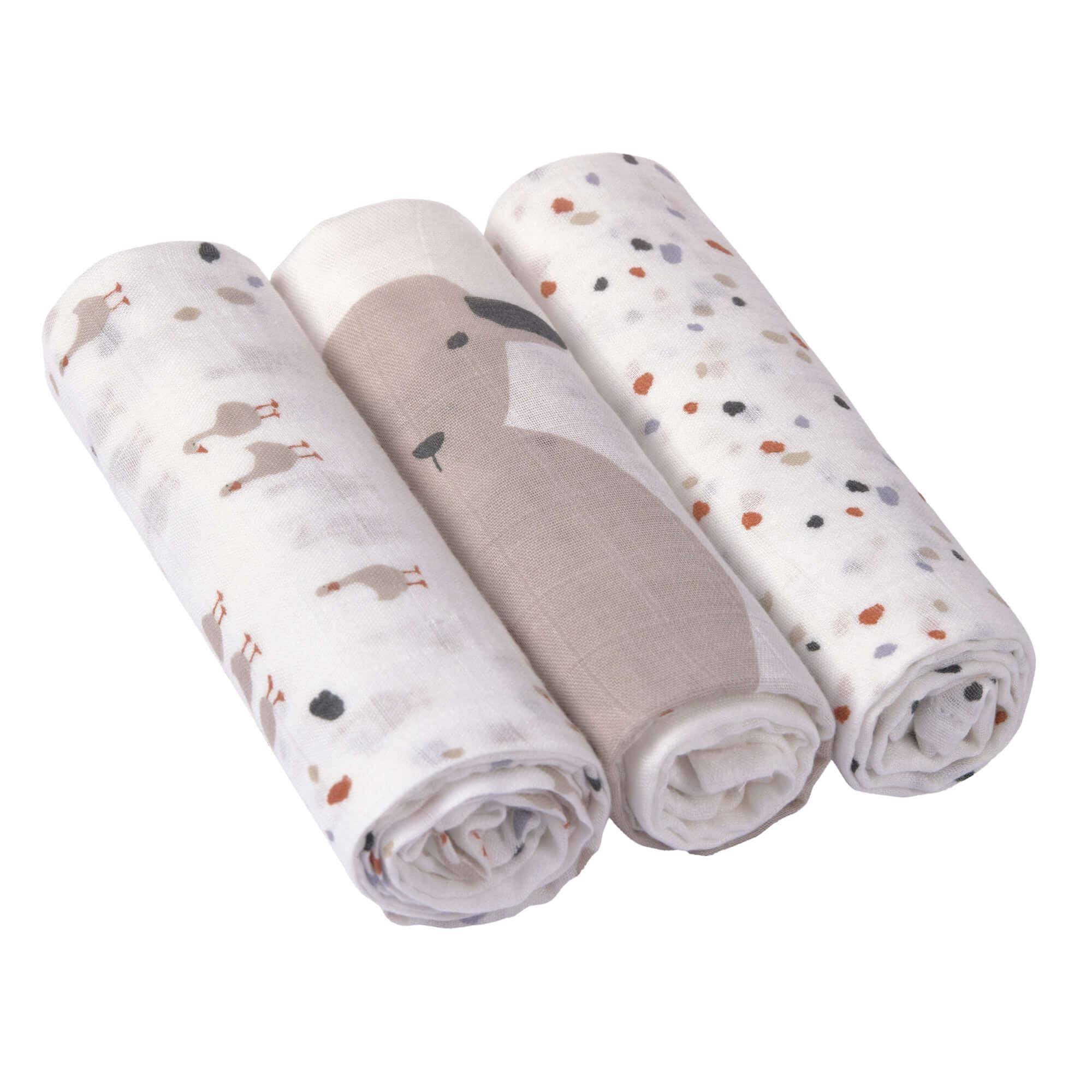 Muslin cloth set of 3, 80 x 80 cm, Tiny Farmer Speckles | Lässig