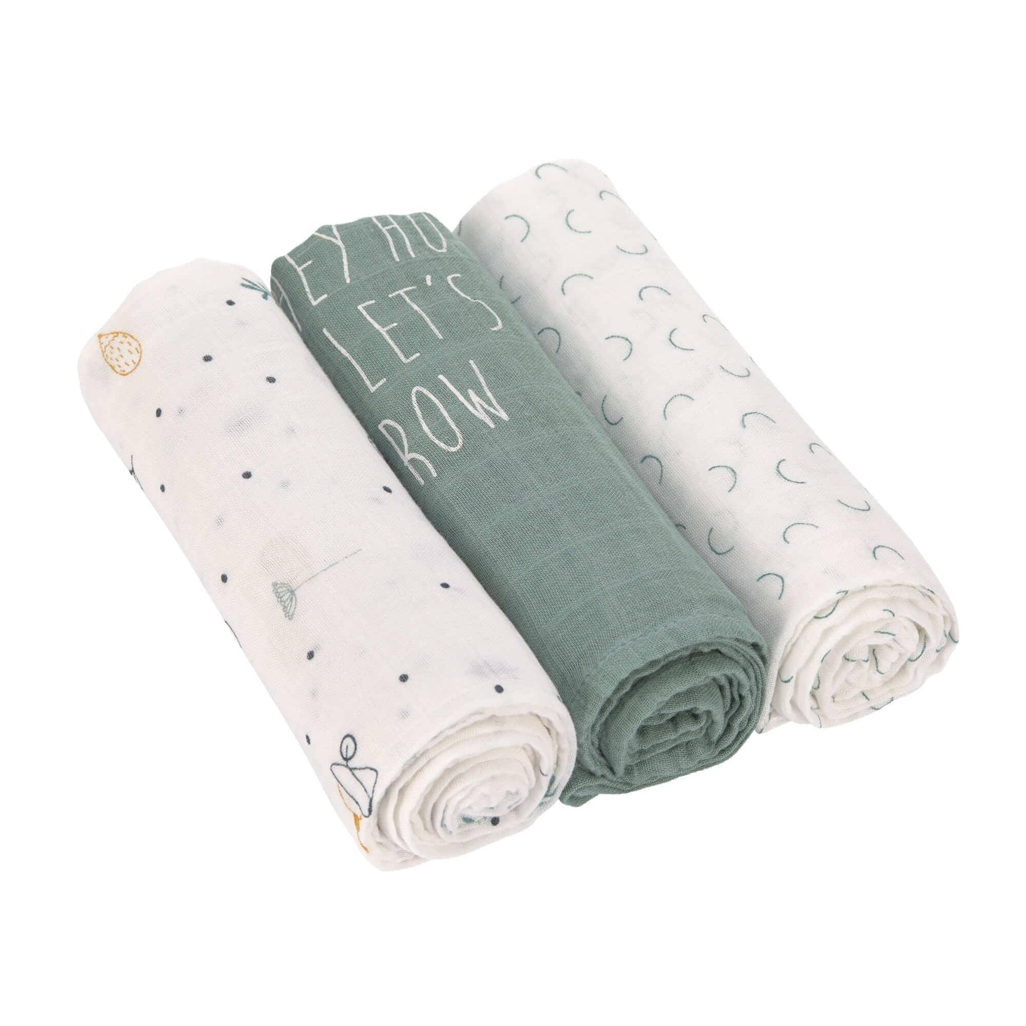 Muslin cloth set of 3, 80 x 80 cm, Garden, green | Lässig