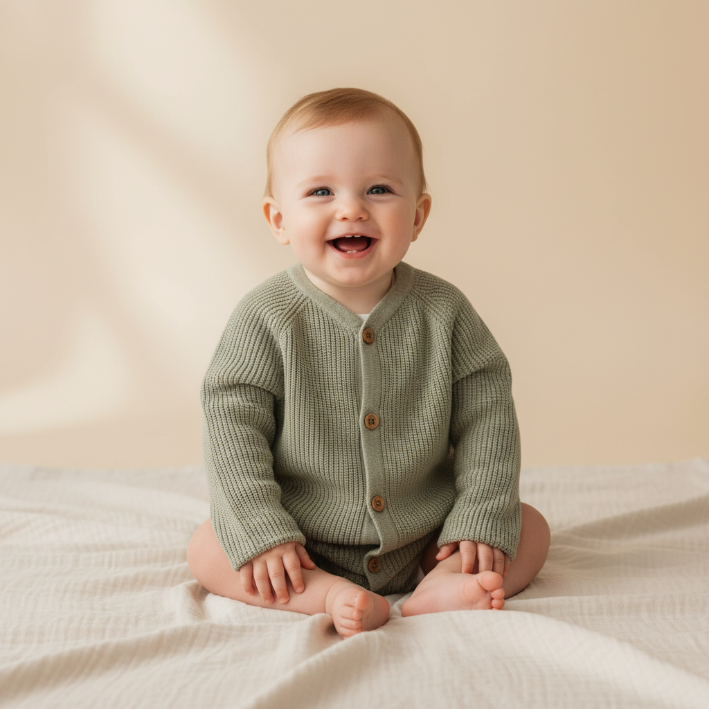 Green cardigan | Little Dutch