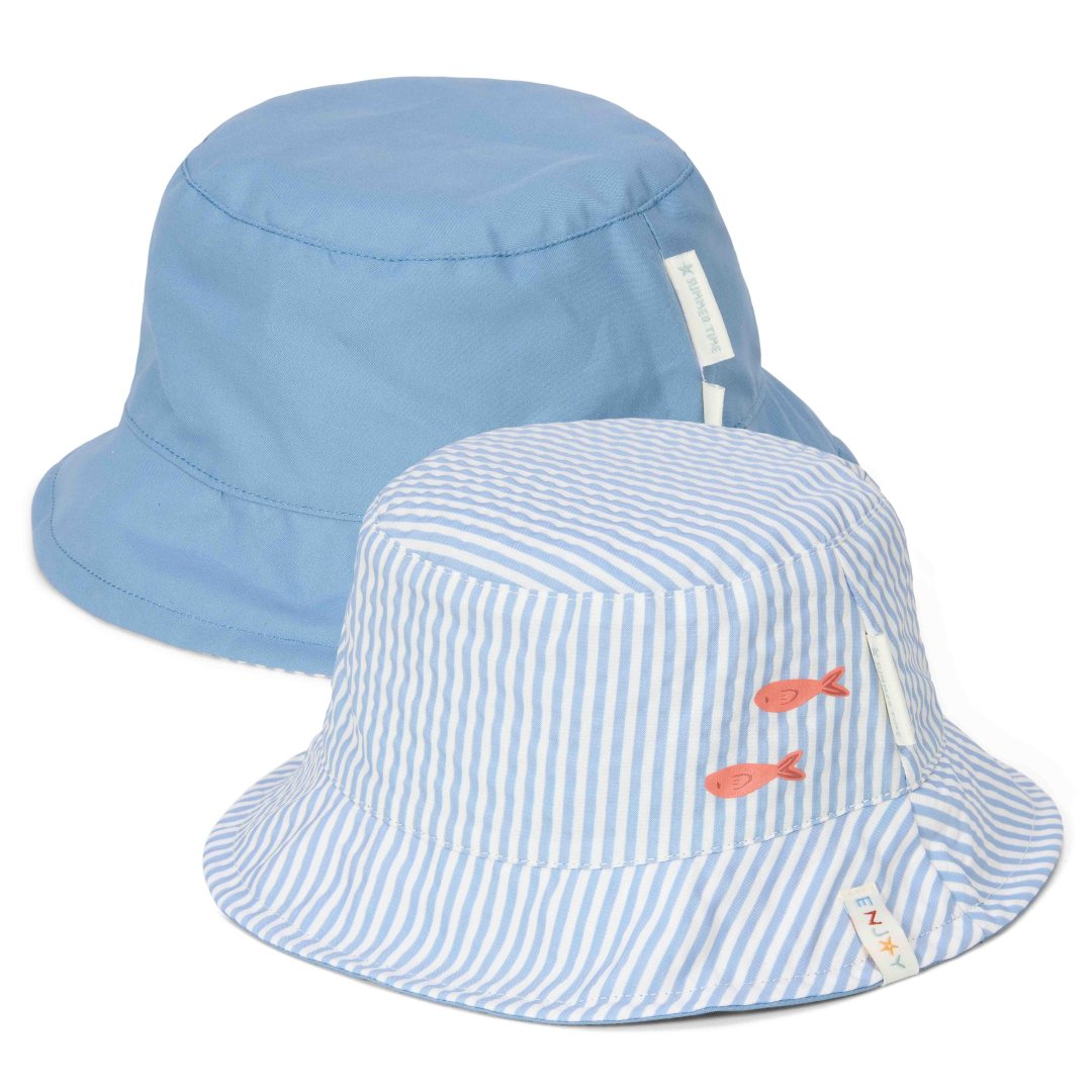 Reversible bucket hat in Stripes Ocean Blue | Little Dutch