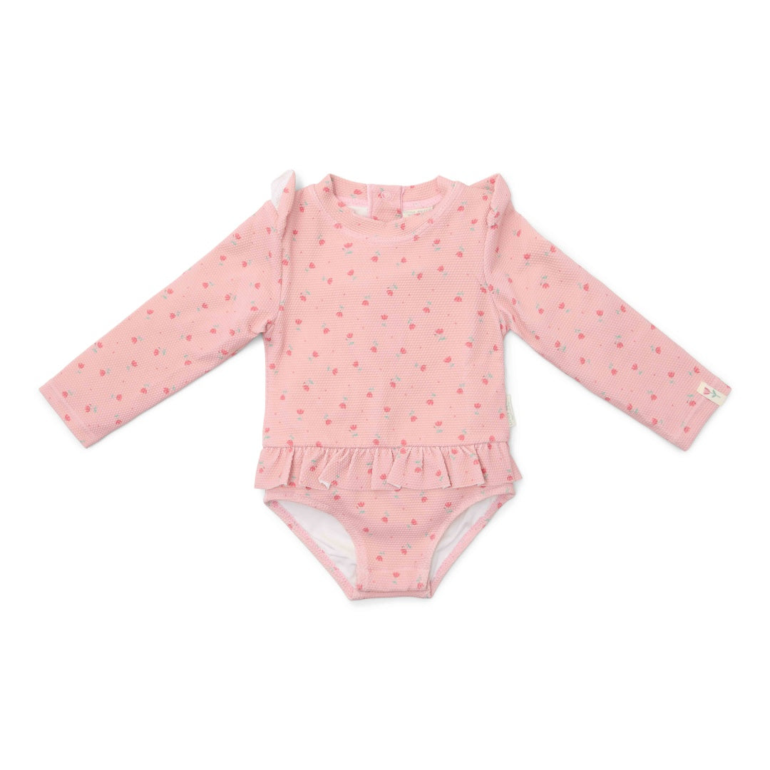 Sunny Flowers Blush Long-Sleeved Swimsuit | Little Dutch