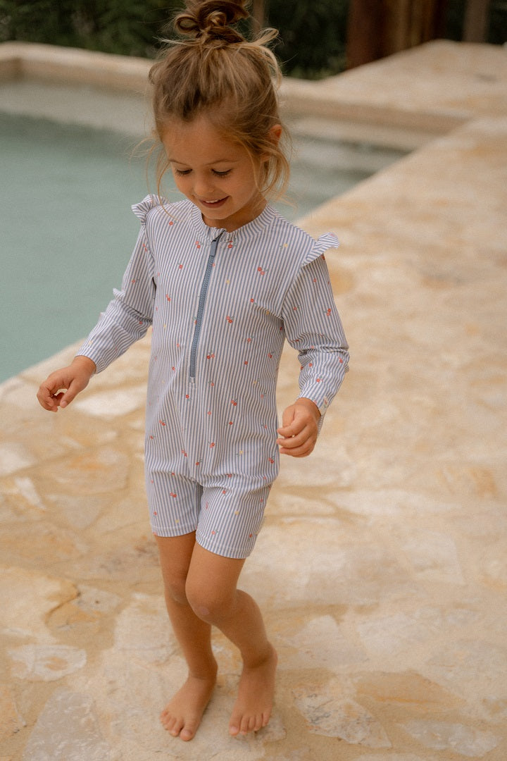 Long-sleeved swimsuit Sunny Flowers Blue | Little Dutch