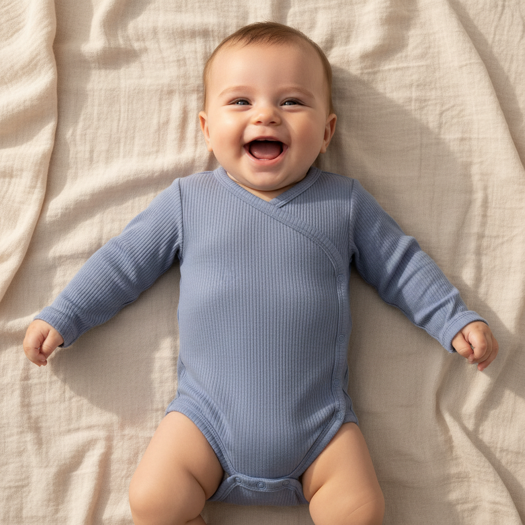 Long-sleeved wrap bodysuit blue | Little Dutch