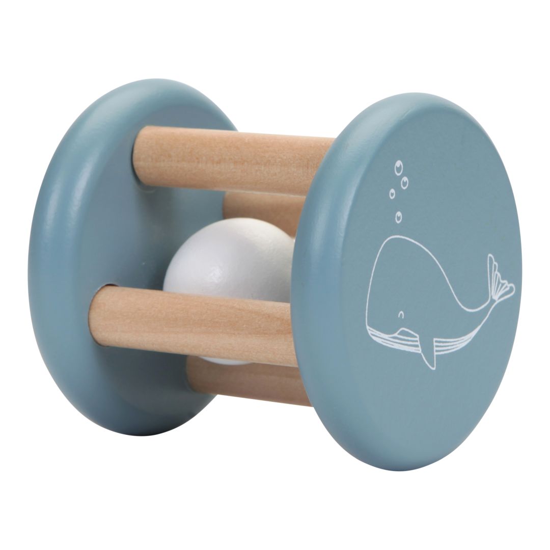 Wooden rolling rattle, blue