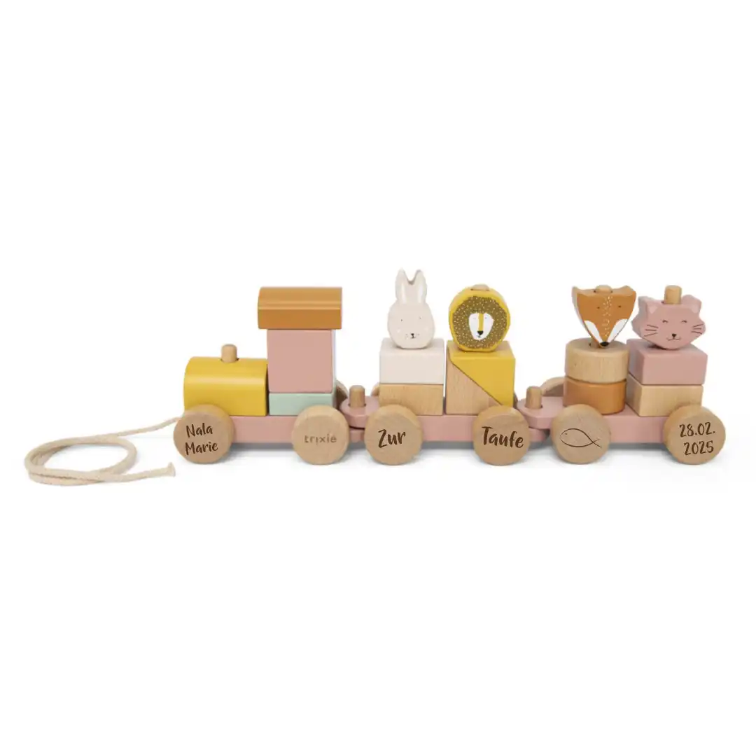 Wooden train with animals - Mrs. Cat - for christening | Trixie